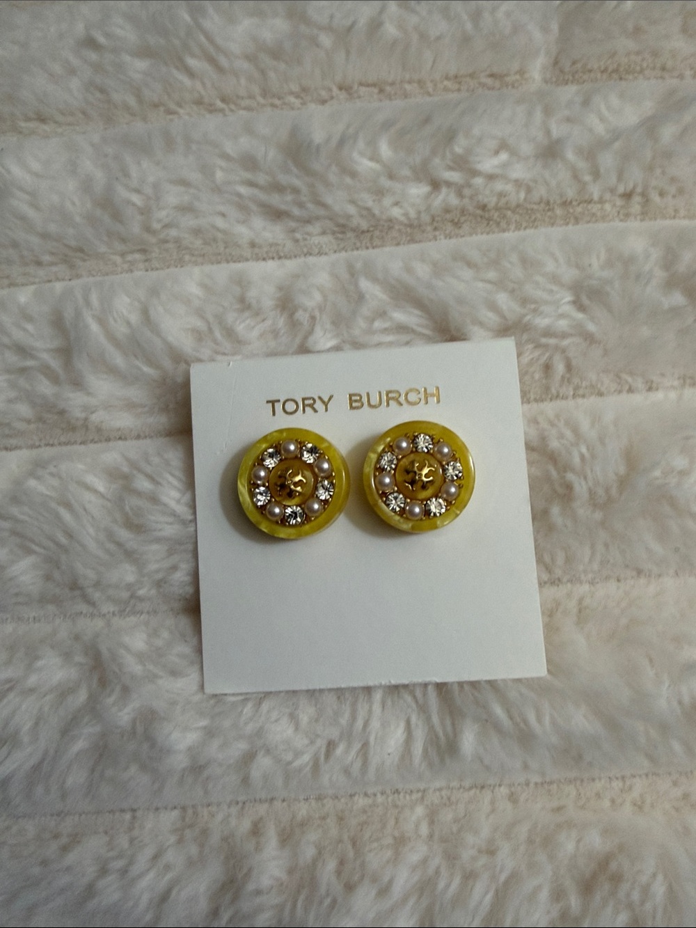 Tory Burch Yellow Crystal-Accent Button
Stud Earrings